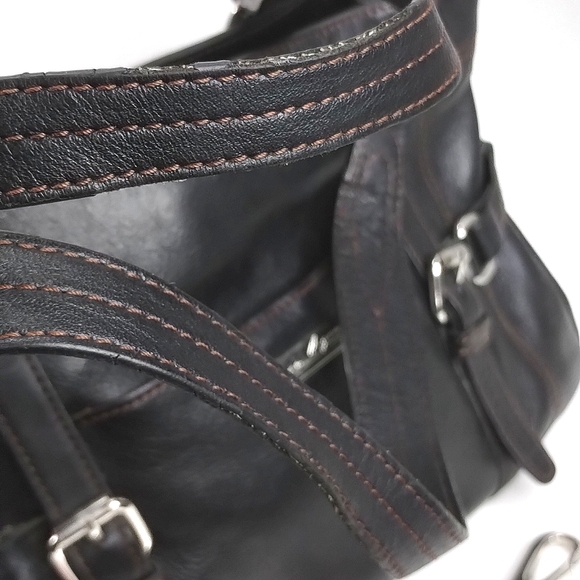 Etienne Aigner Large Satchel Shoulder Bag Black Leather with Keychain - Picture 10 of 16